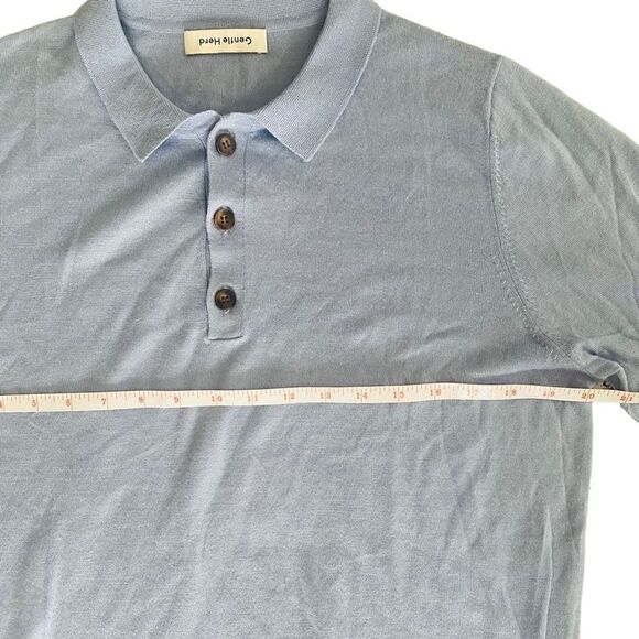 Gentle Herd Pullover Polo Long Sleeve Lightweight 100% Wool Sweater L Blue A23 - Picture 4 of 7